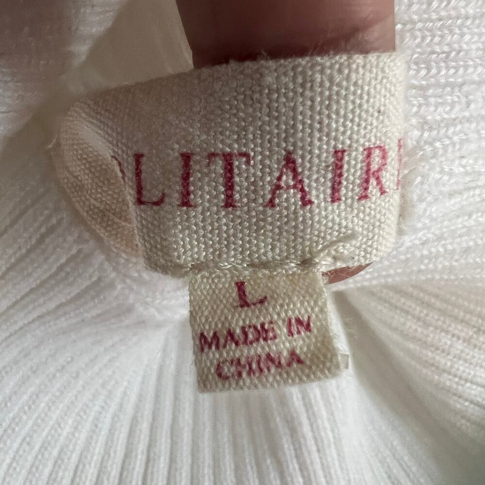 Solitaire White Cable Knit Mock Neck Sweater Pullover Women’s Large - Picture 5 of 10